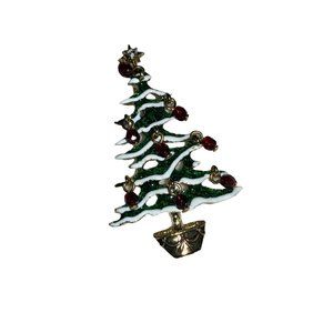 Christmas Tree Pin Brooch with Dangling Bead Ornaments